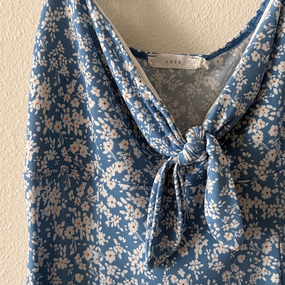 Lush Blue and White Floral Tie-Front Dress - Picture 3 of 4